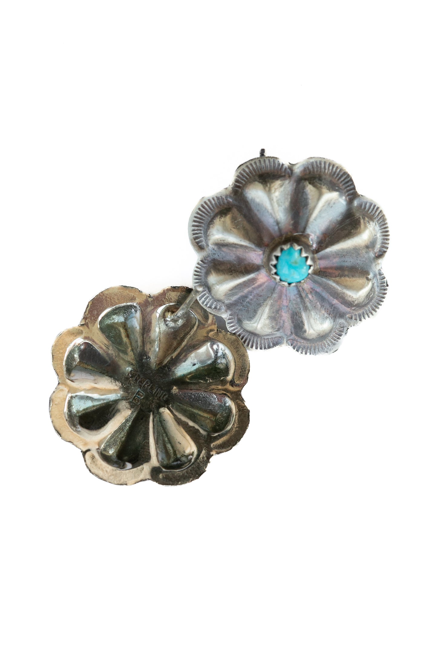 Small Turquoise Flower Concho Earrings