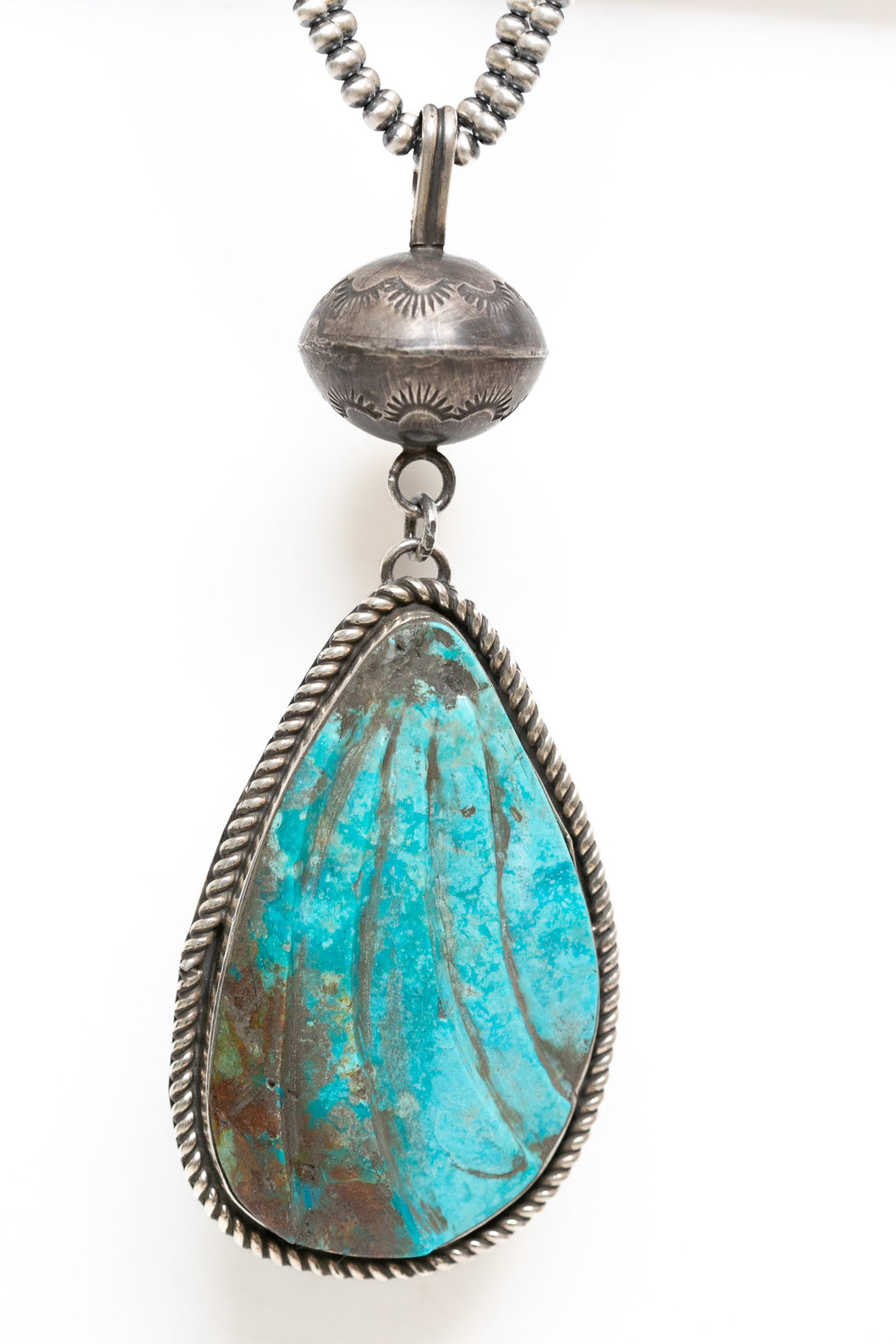 Hand Carved Turquoise and Pearl Pendant