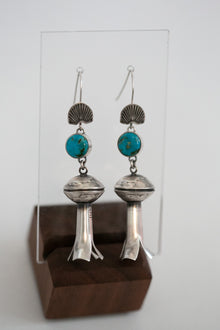 Turquoise Mercury Dime Squash Blossom Earrings