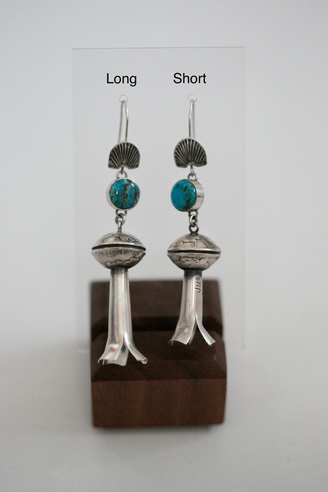 Turquoise Mercury Dime Squash Blossom Earrings