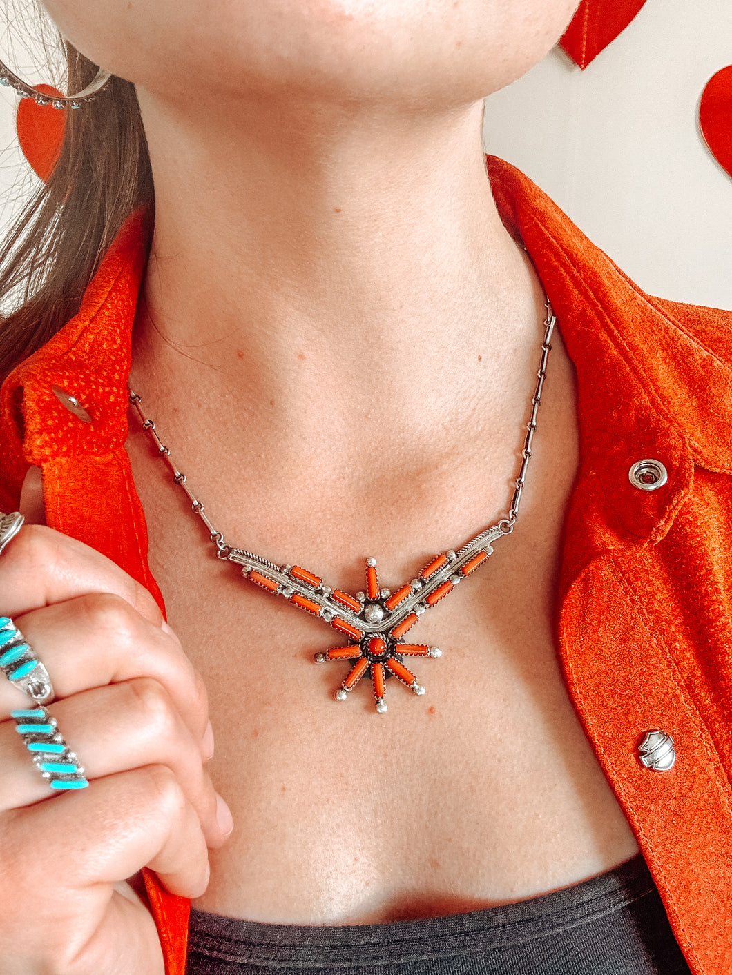 Coral Zuni Style Plate Necklace